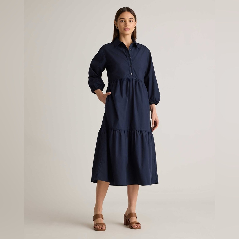 Quince 100% Organic Cotton Midi Tunic Dress Sz S Navy NEW